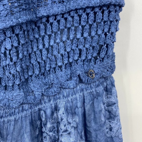 Guess Vanda Crochet V-neck Halter Silk Blend Long Dress Blue Womens Large - Picture 9 of 12